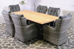 Tuinset Medano - 6 wicker stoelen met teakhouten tafel