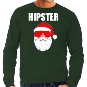 Groene Kersttrui / Kerstkleding Hipster Voor Heren Met Kerstman Met Zonnebril S - Kerst Truien